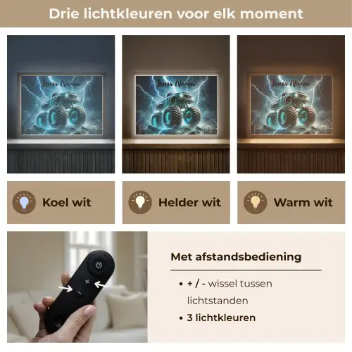 Monstertruck - Bliksem - Blauw - Jongens - Auto Light Box met batterij (Wandlamp kind) middel -USP_lichtkleurNL