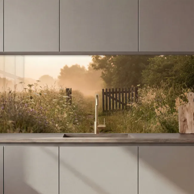Küchenrückwand - Zaun - Natur - Nebel - Feld