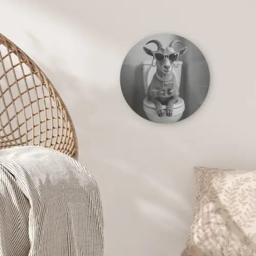 Geit - Telefoon - Toilet - Zwart - Wit Akoestische PET Vilt - Rond klein -sfeer4