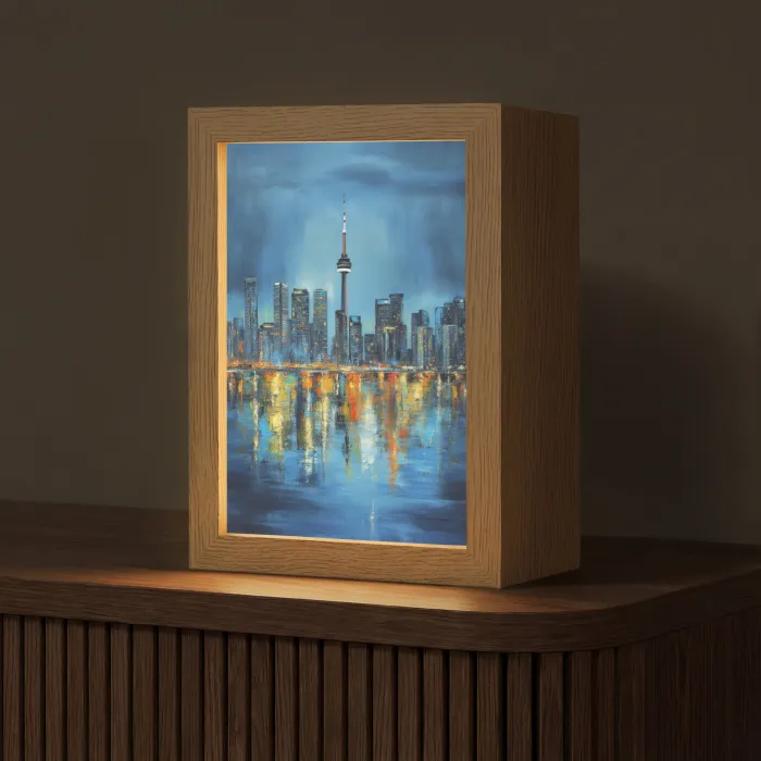 Skyline Toronto - Water - Stadslichten - Toren Light Box met kabel (Tafellamp) klein -z3d_website
