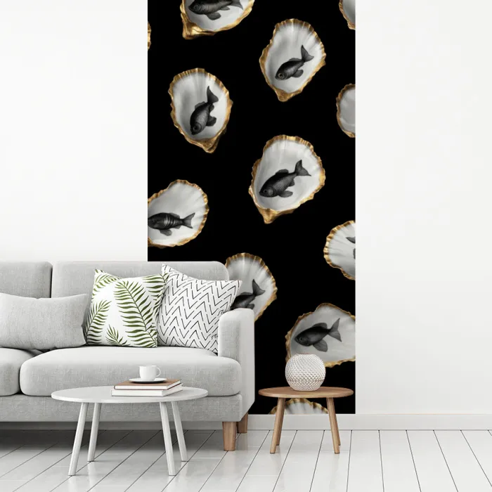 Oesters - Zwart - Vissen - Goud fotobehang vinyl groot -woonkamer