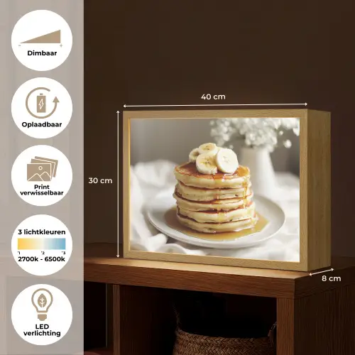 Pannenkoeken - Banaan - Siroop - Wit - Beige Light Box met batterij (Wandlamp) middel -USP_websiteoverzichtNL