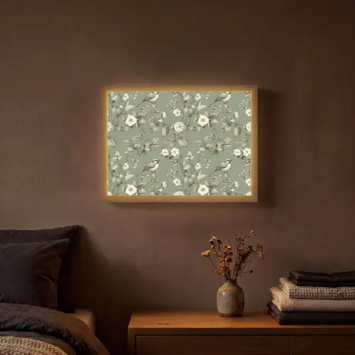 Botanisch - Vogels - Groen Light Box met batterij (Wandlamp) middel 907 -sfeer4