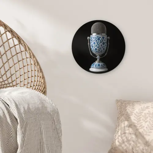 Microfoon - Delfts blauw - Muziek Wandcirkel kunststof plaat 5mm dik klein -sfeer5