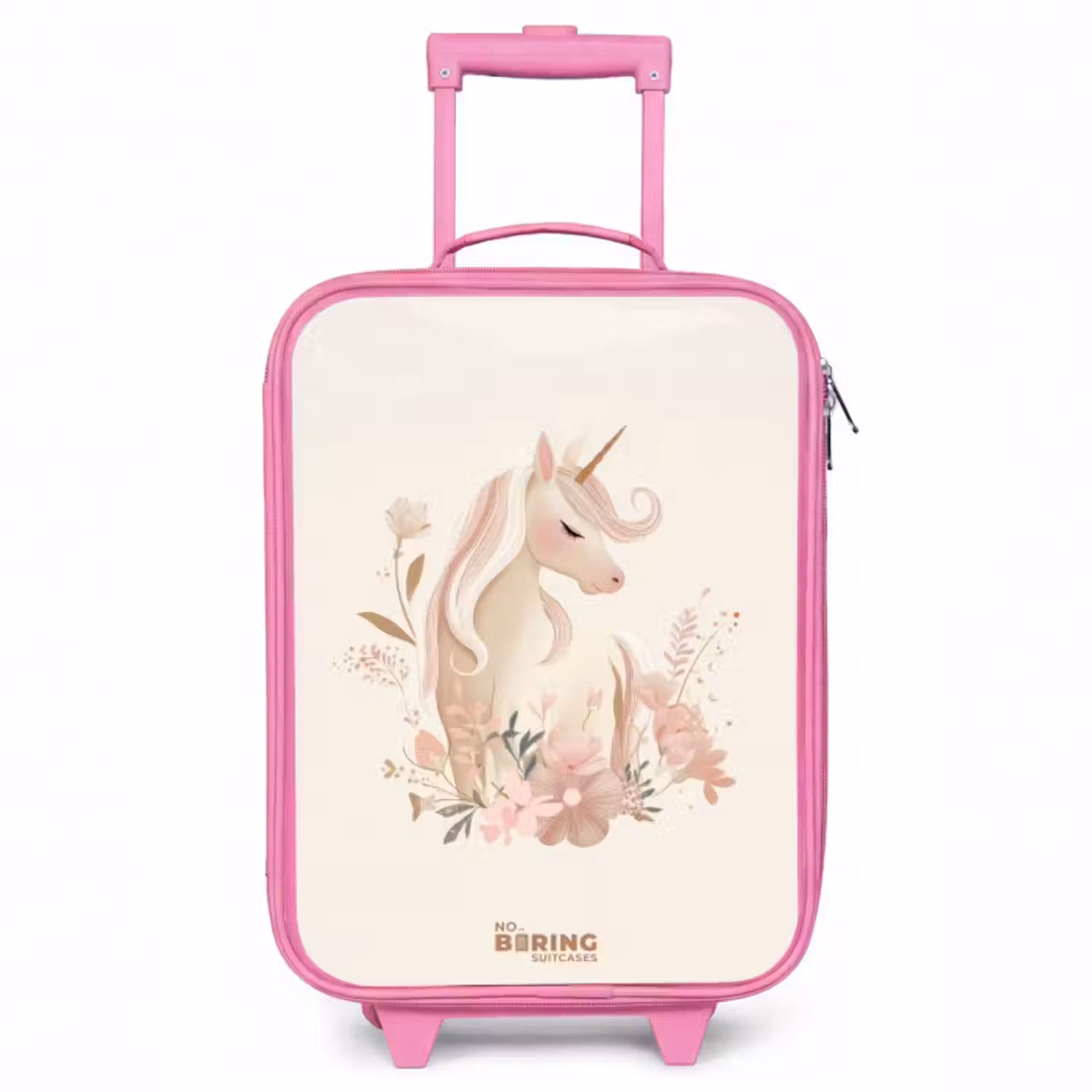 Kinderkoffer - Roze - Eenhoorn tussen bloemen in roze pastel kleuren