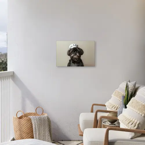Kokskleding - Zwart - Hondje Tuinposter op houten frame 2 cm dik klein -sfeer1
