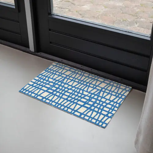 Ruitpatroon - Blauw - Crème Deurmat klein 898 -sfeer2