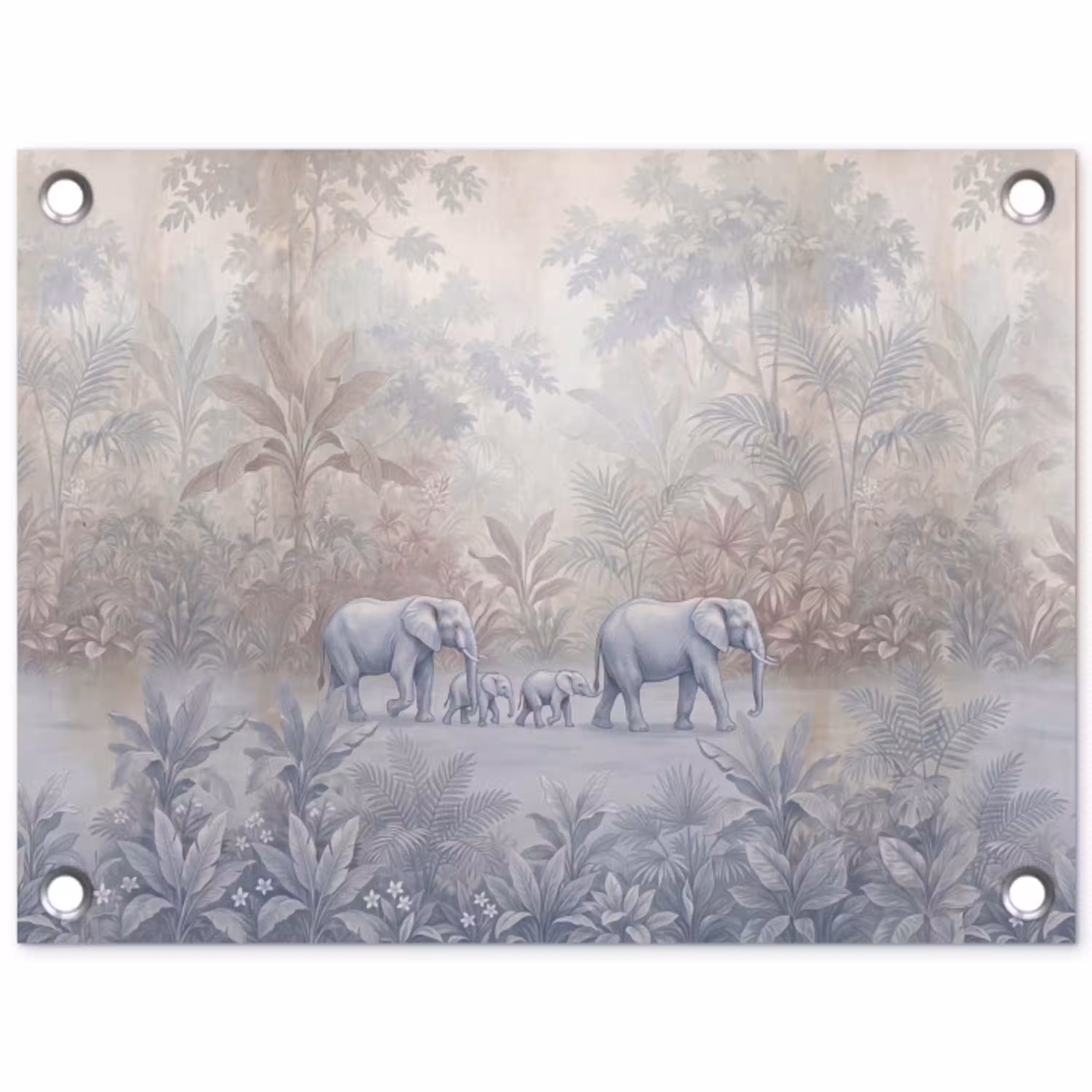 Olifant - Familie - Jungle - Illustratie - Grijs tuinposter los doek klein -3d