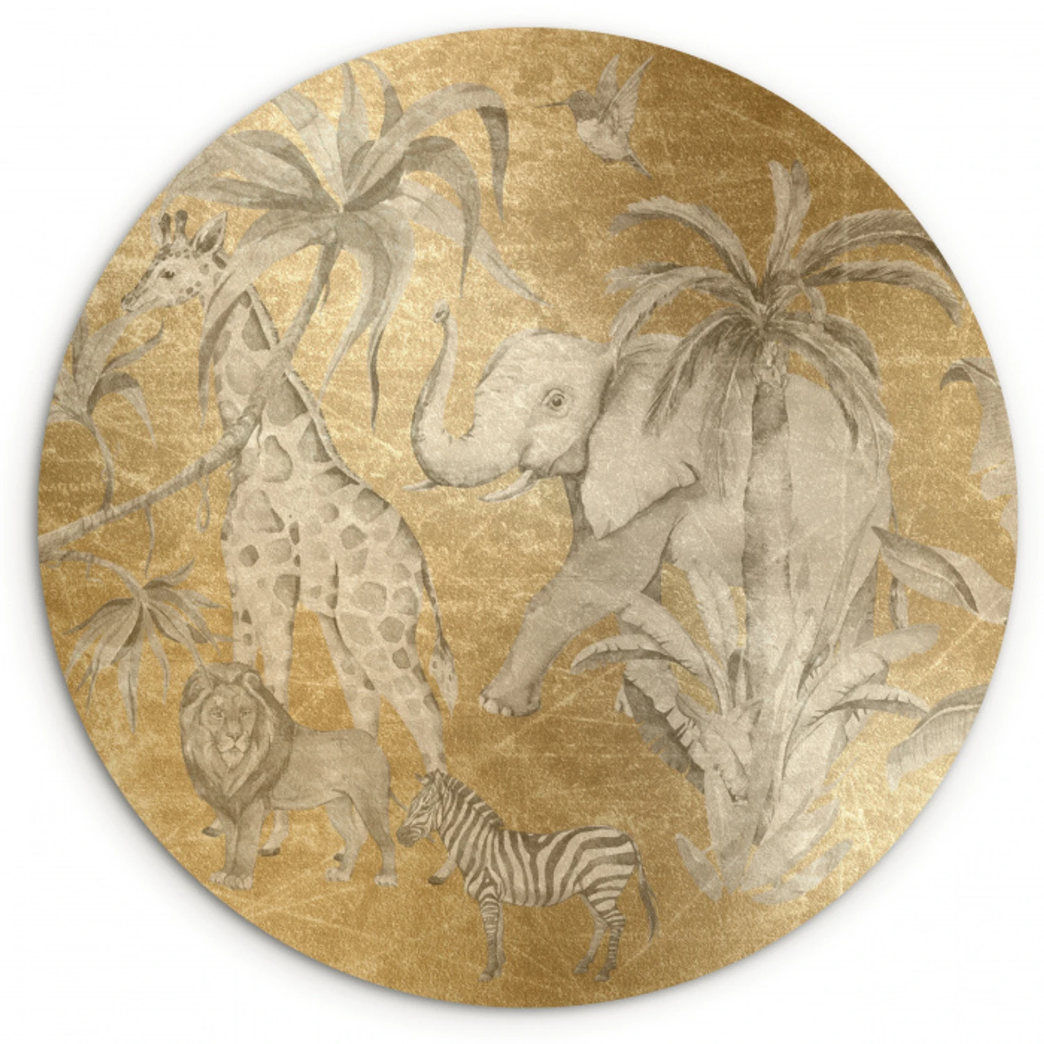 Jungle - Kinderen - Goud - Kinderen - Dieren Wandcirkel kunststof plaat 5mm dik klein -3d