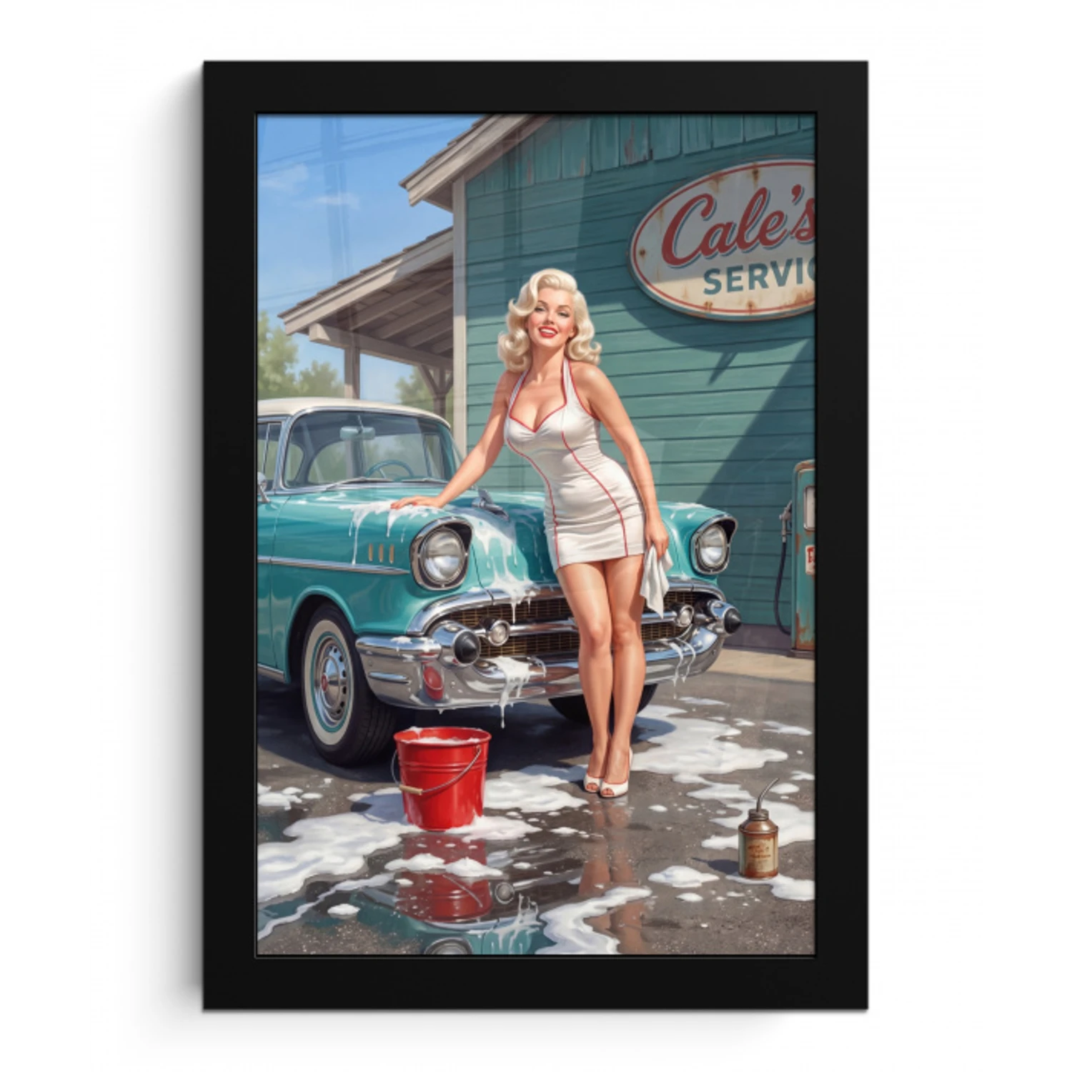 Auto - Vrouw - Groen fotolijst zwart zonder passe partout klein -3d