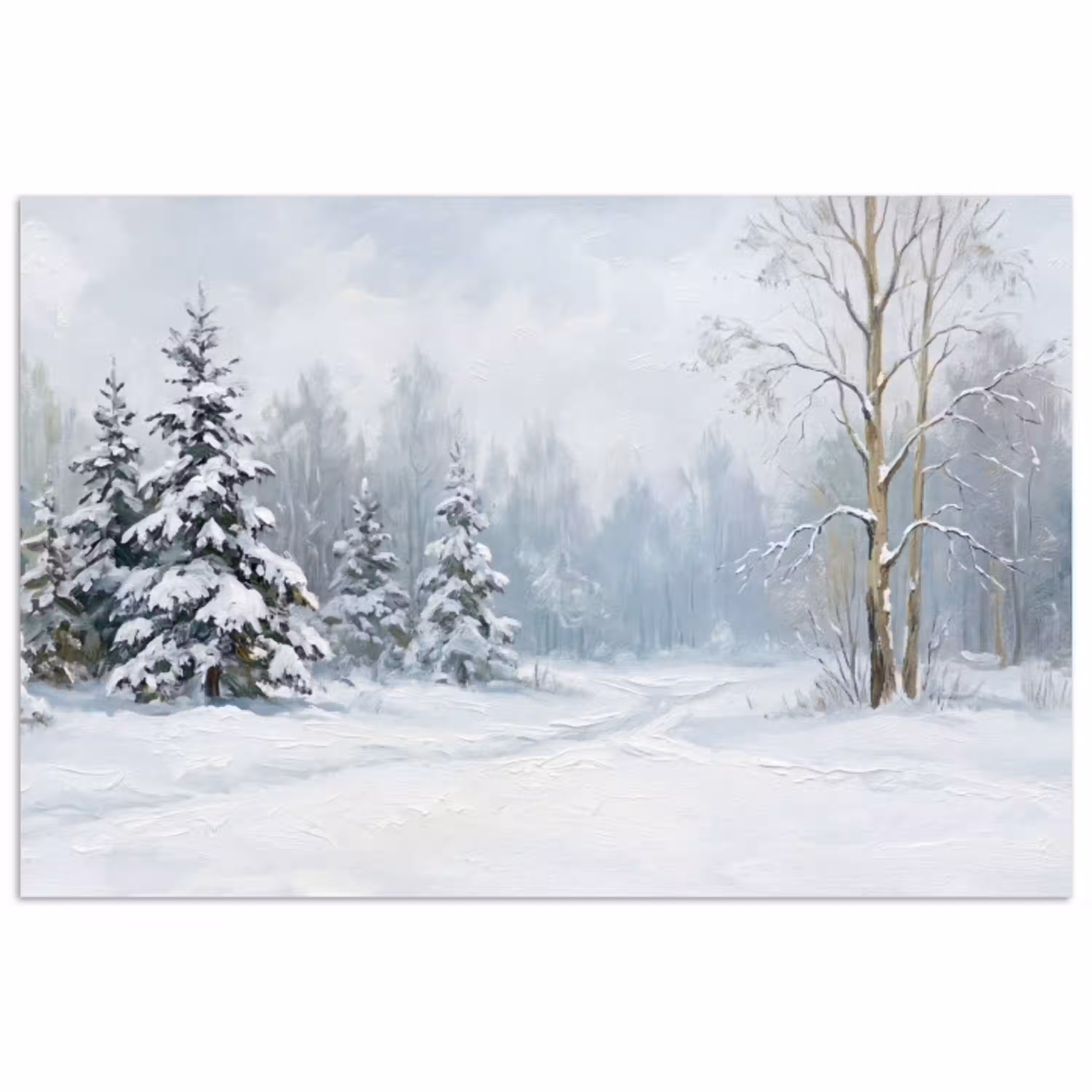 Bospad - Dennen - Sneeuw - Winter - Rustgevend poster papier klein -3d