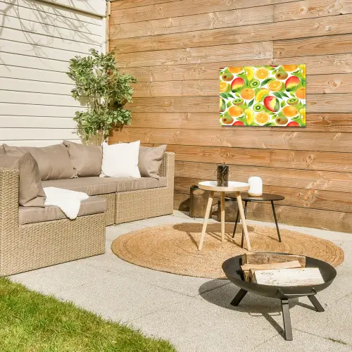 Kiwi - Sinasappel - Mango - Perzik Tuinposter op houten frame 2 cm dik klein 845 -sfeer2