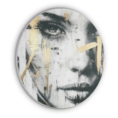 Portret - Vrouw - Penseelstreken - Goud Akoestische PET Vilt - Rond klein -3d