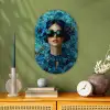 Vrouw - Bloemen - Vlinders - Blauw - Abstract Wandcirkel Ovaal Forex klein -sfeer2