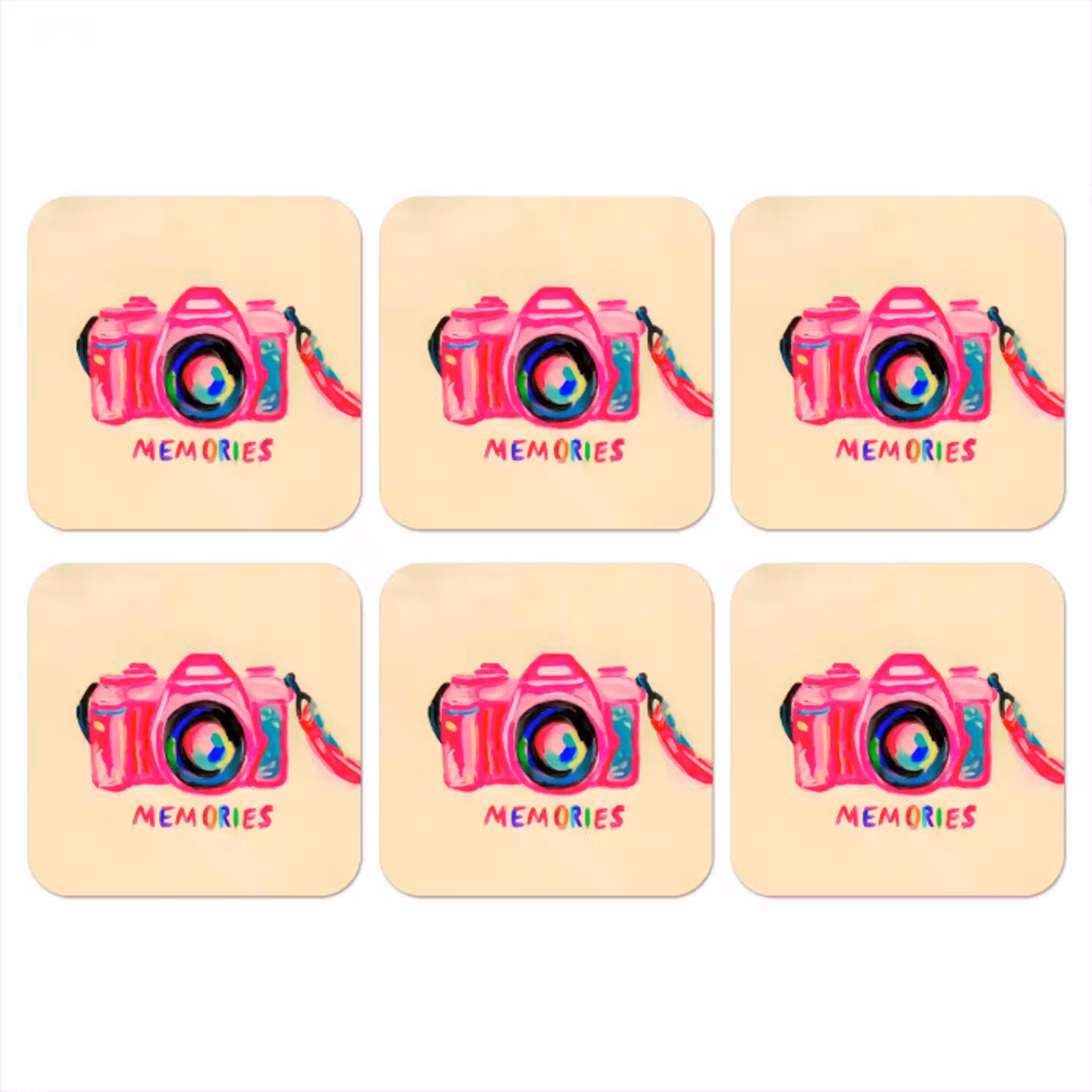 Camera - Memories - Roze - Geschilderd onderzetter kurk middel -3d