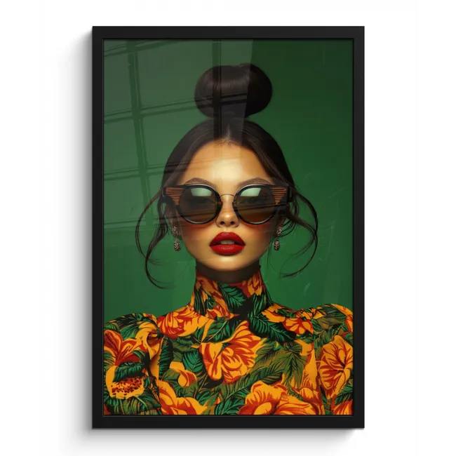 Poster met lijst - Vrouw - Groen - Modern - Bril - Abstract