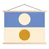 Cirkels - Symmetrisch - Wit - Blauw- Geel textielposter latten blank klein -3d