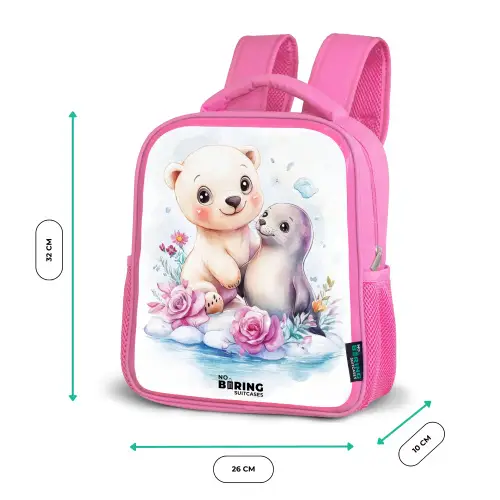 IJsbeer en zeehond op een ijsschots Kinderrugzak - Roze middel -productfoto_formaten