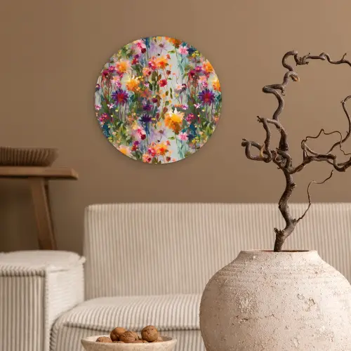 Zomers - Kleurrijk - Patroon - Bloemen Wandcirkel plexiglas klein 852 -sfeer1