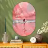 Roze - Surfen - Zee Wandcirkel Ovaal Glas middel -sfeer2