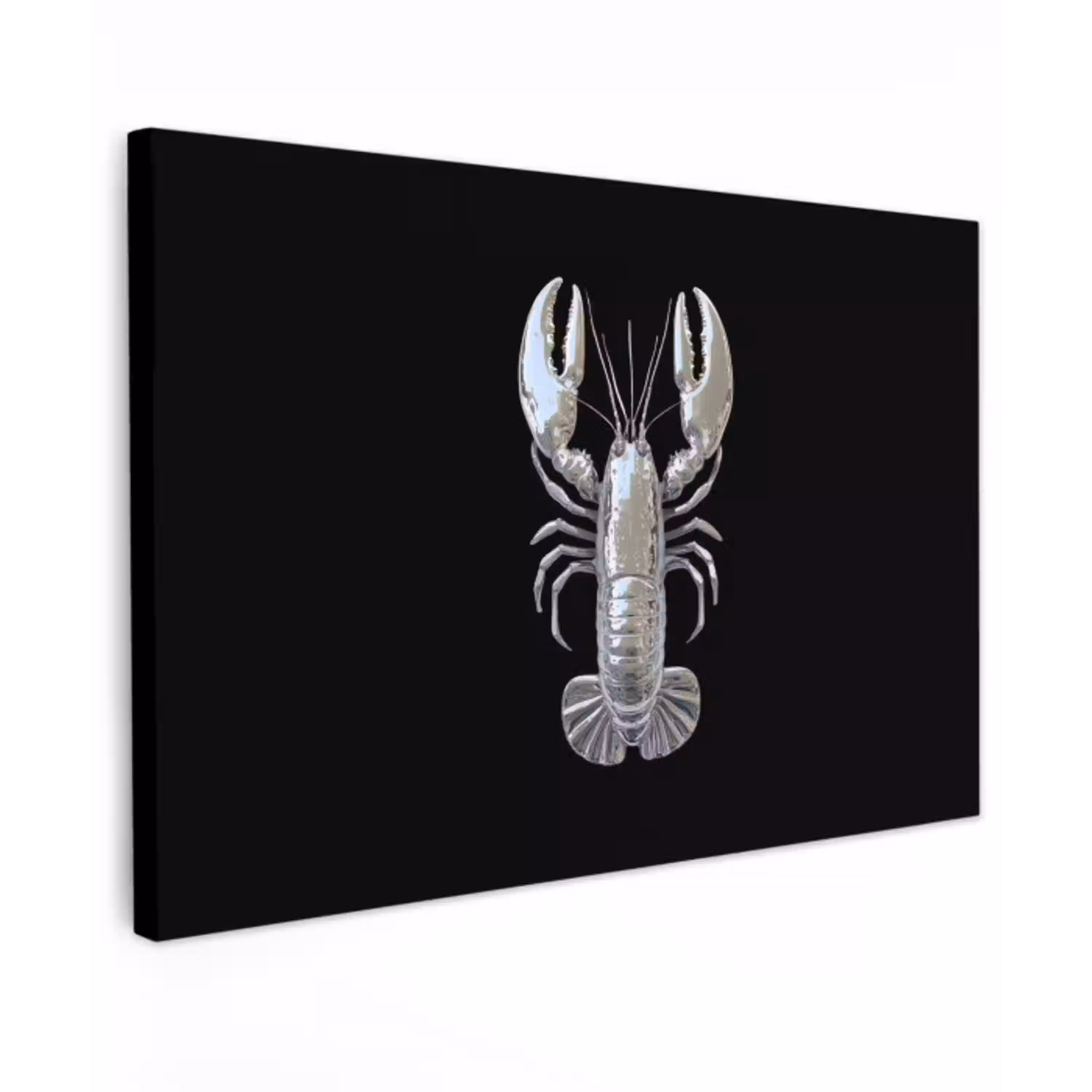 Kreeft - Zilver - Metallic - Luxe Tuinposter op houten frame 2 cm dik klein -3d