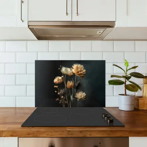 Boeket - Bloemen - Licht - Zwart keuken achterwand spatscherm klein -sfeer2
