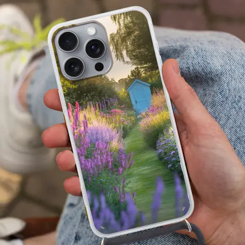 Tuinhuisje - Blauw - Bloemen Hoesje iPhone 16 Pro Max met koord klein -sfeer3