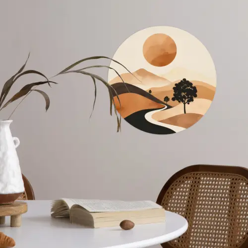 Zon - Heuvels - Boom - Abstract Wandcirkel behangsticker klein -sfeer3