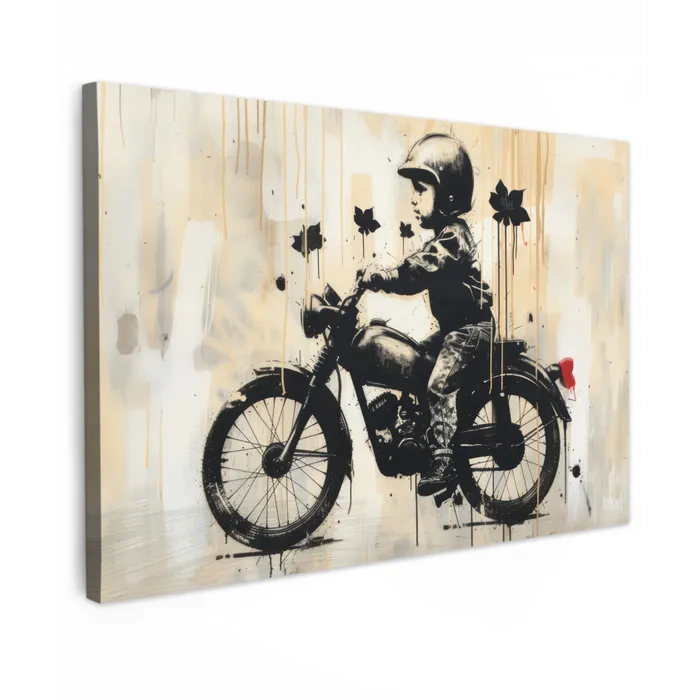 Vintage - Street art - Motor - Jongen - Graffiti - Zwart - Banksy canvas 2cm klein -z3d