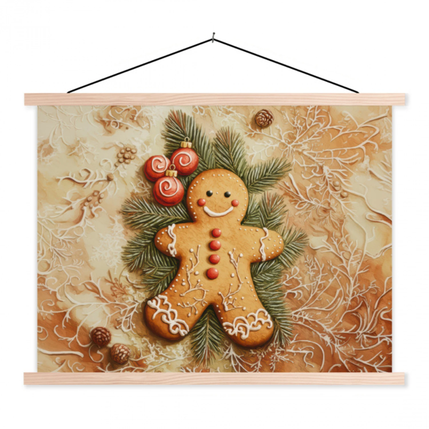 Kerstmis - Koekje - Poppetje - Speculaas textielposter latten blank klein -3d
