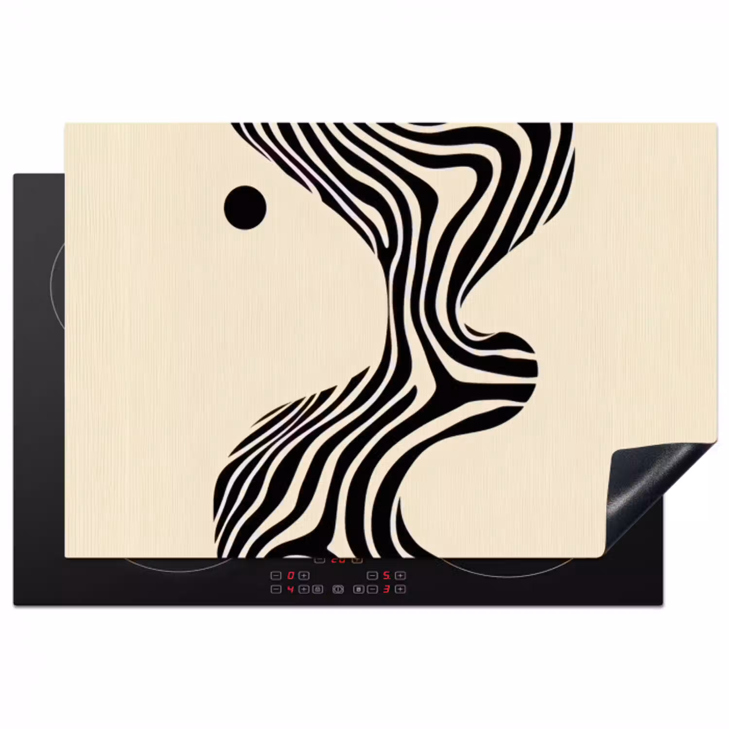 Beige - Lijnen - Golvend -  Abstract Inductie beschermer vinyl 3mm klein -3d