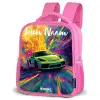 Sportauto - Groen - Verfstrepen - Kleuren Kinderrugzak - Roze middel -schuin