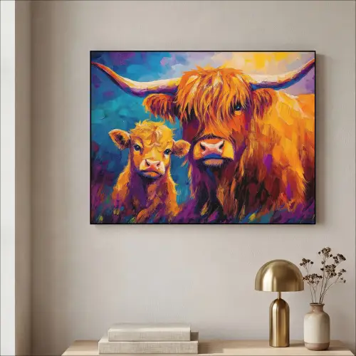 Schotse hooglander - Koeien - Dieren - Kunst Textielframe zwart klein -sfeer2