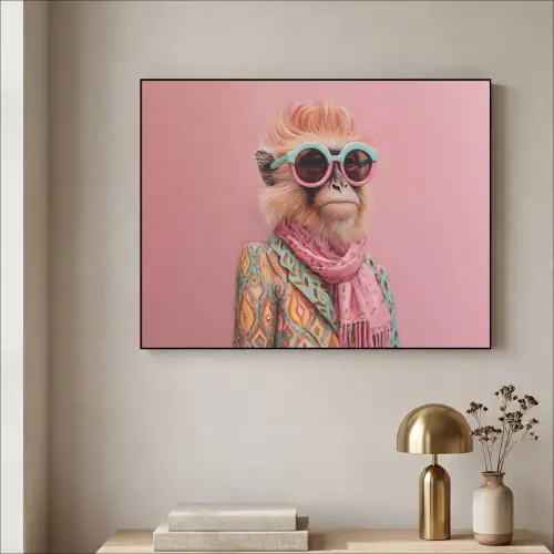 Sjaal - Aap - Zonnebril - Jasje Textielframe zwart klein -sfeer2