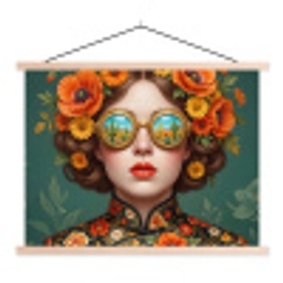 Portret - Vrouw - Kleurrijk - Expressief textielposter latten blank klein -3d