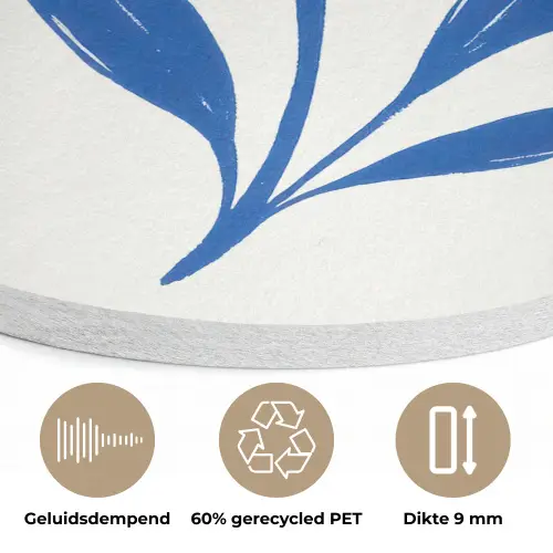 Bloem - Blaadjes - Minimalistisch - Blauw Akoestische PET Vilt - Rond klein -closeup_NL