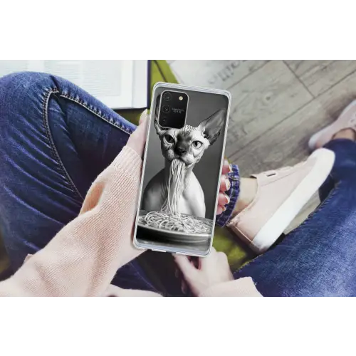 Sphynx - Kat - Dieren - Humor - Spaghetti - Zwart Wit Telefoonhoesje Samsung Galaxy S10 Lite klein -handS10Lite