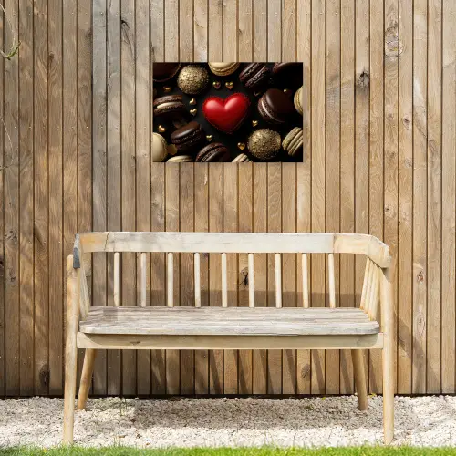 Macarons - Rood - Hart Tuinposter op houten frame 2 cm dik klein -sfeer4