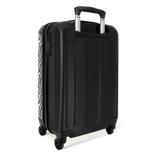 Zwart wit zebrapatroon met golvende strepen NBS - Handbagage koffer - Volwassenen Unisex middel -achterkant
