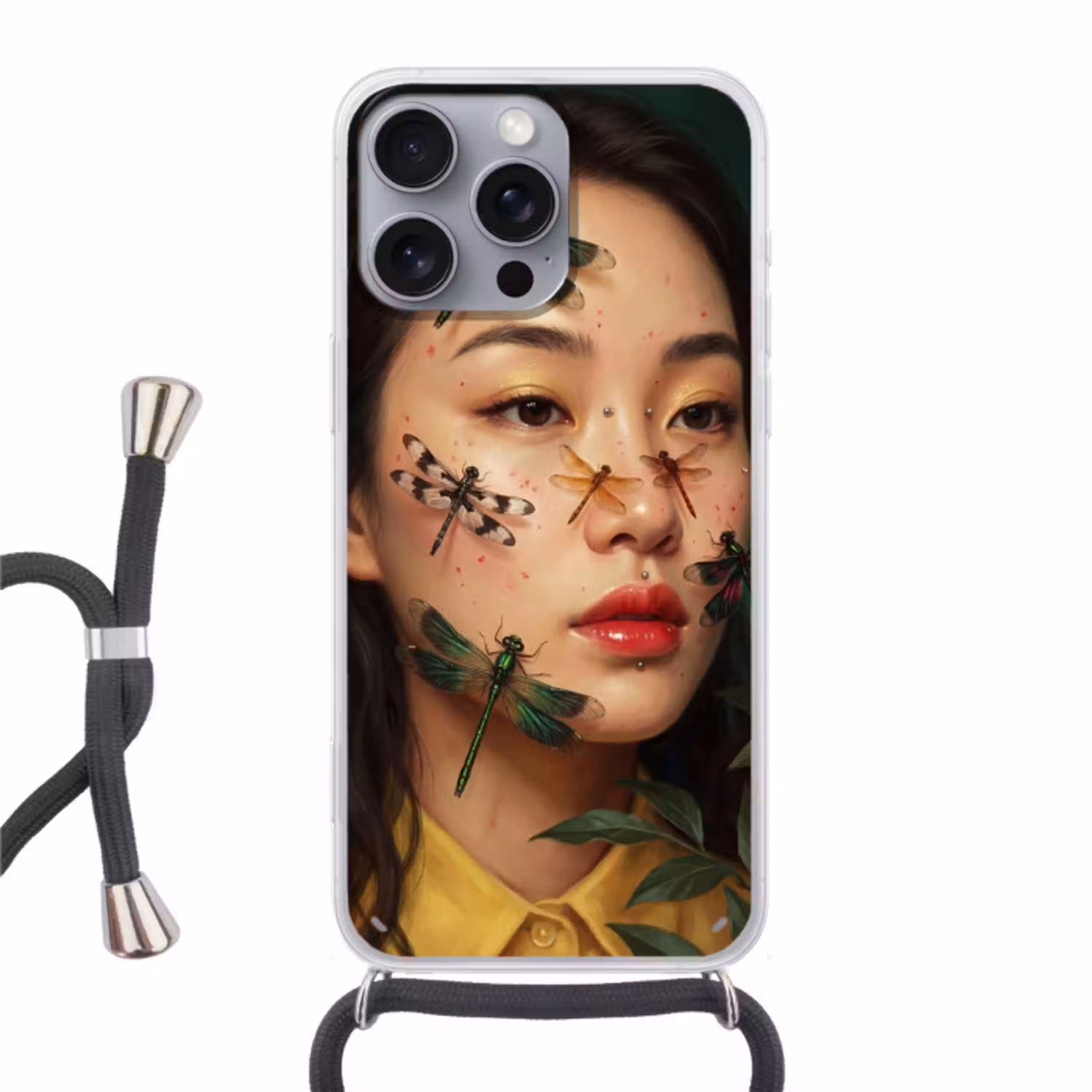 Vrouw - Insecten - Natuur - Portret - Groen Hoesje iPhone 16 Pro Max met koord klein -3d