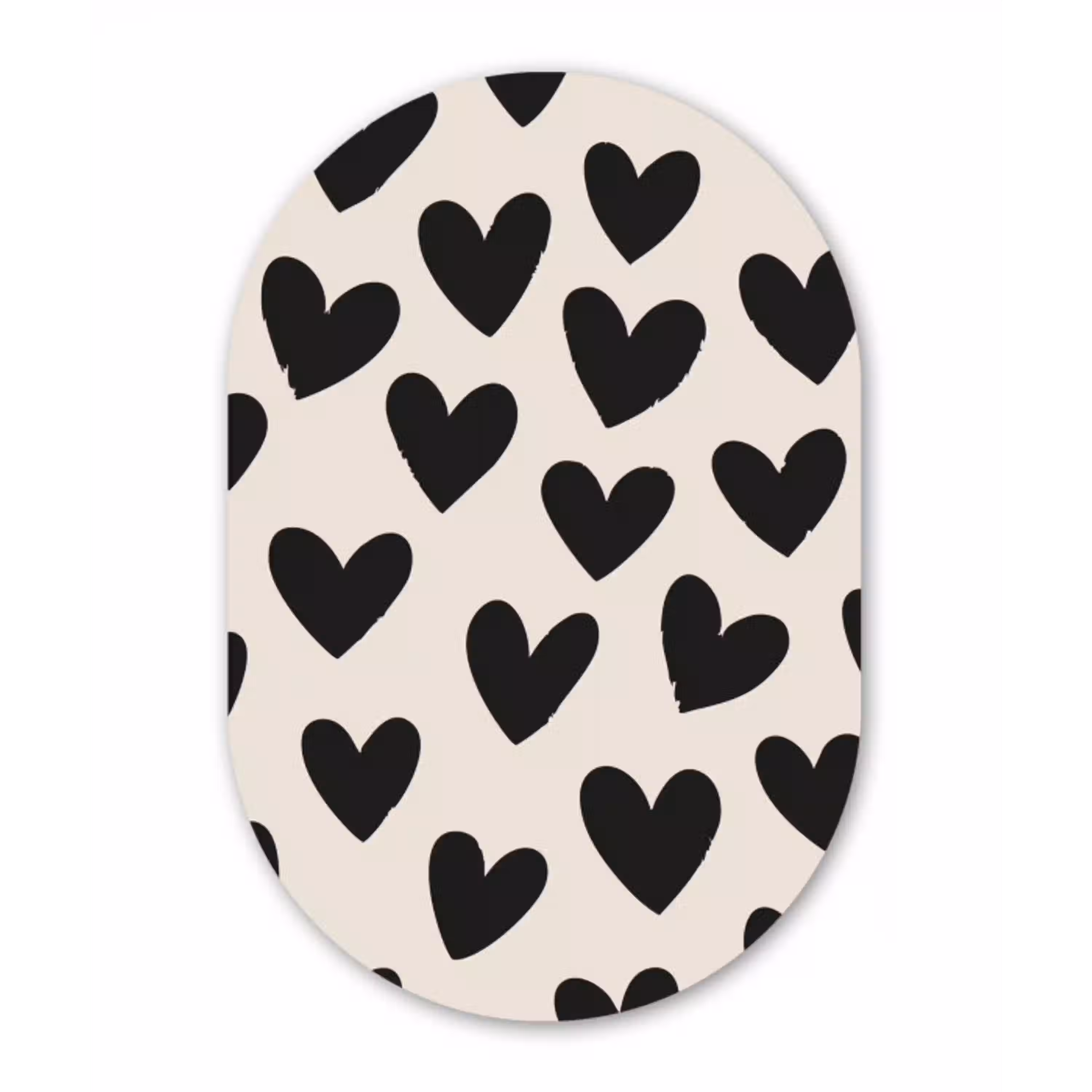 Hartjes - Zwart - Beige Wandcirkel Ovaal Glas middel -3d