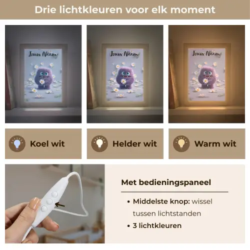 Monster - Paars - Madeliefjes Light Box met kabel (Kinderlampje) klein -USP_lichtkleurNL