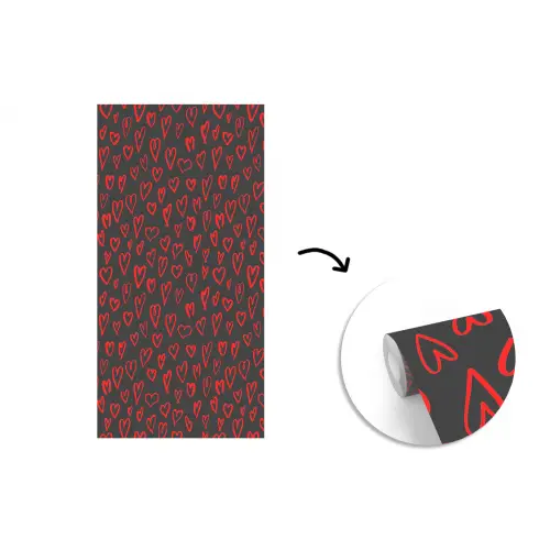 Zwart - Harten - Rood fotobehang vinyl groot 64 -3d