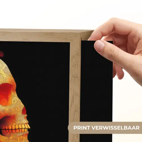 Schedel - Oranje - Zijaanzicht - Vlammen Light Box met batterij (Wandlamp) middel -USP_websiteprintNL