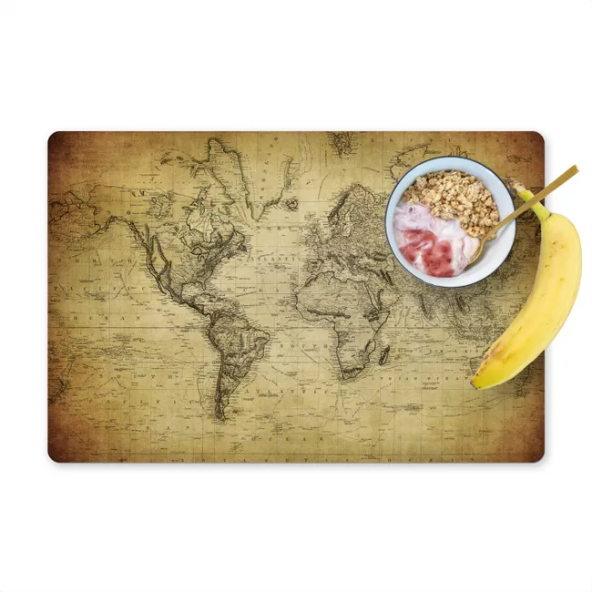 Placemat - 6 stuks - Wereldkaart - Vintage - Antiek - Bruin - Papier