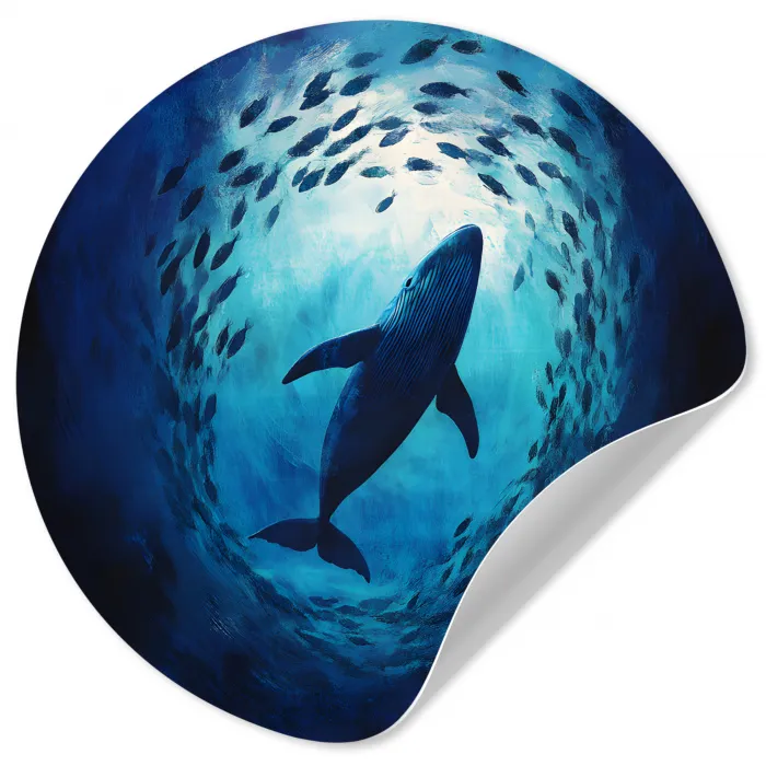 Walvis - Vissen - Donkerblauw Wandcirkel behangsticker klein -3d