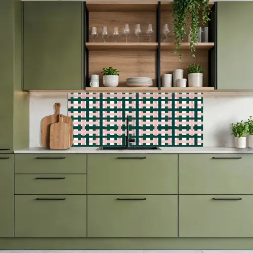 Vlechtpatroon - Groen - Roze - Grafisch keuken achterwand 2 middel 871 -sfeer3