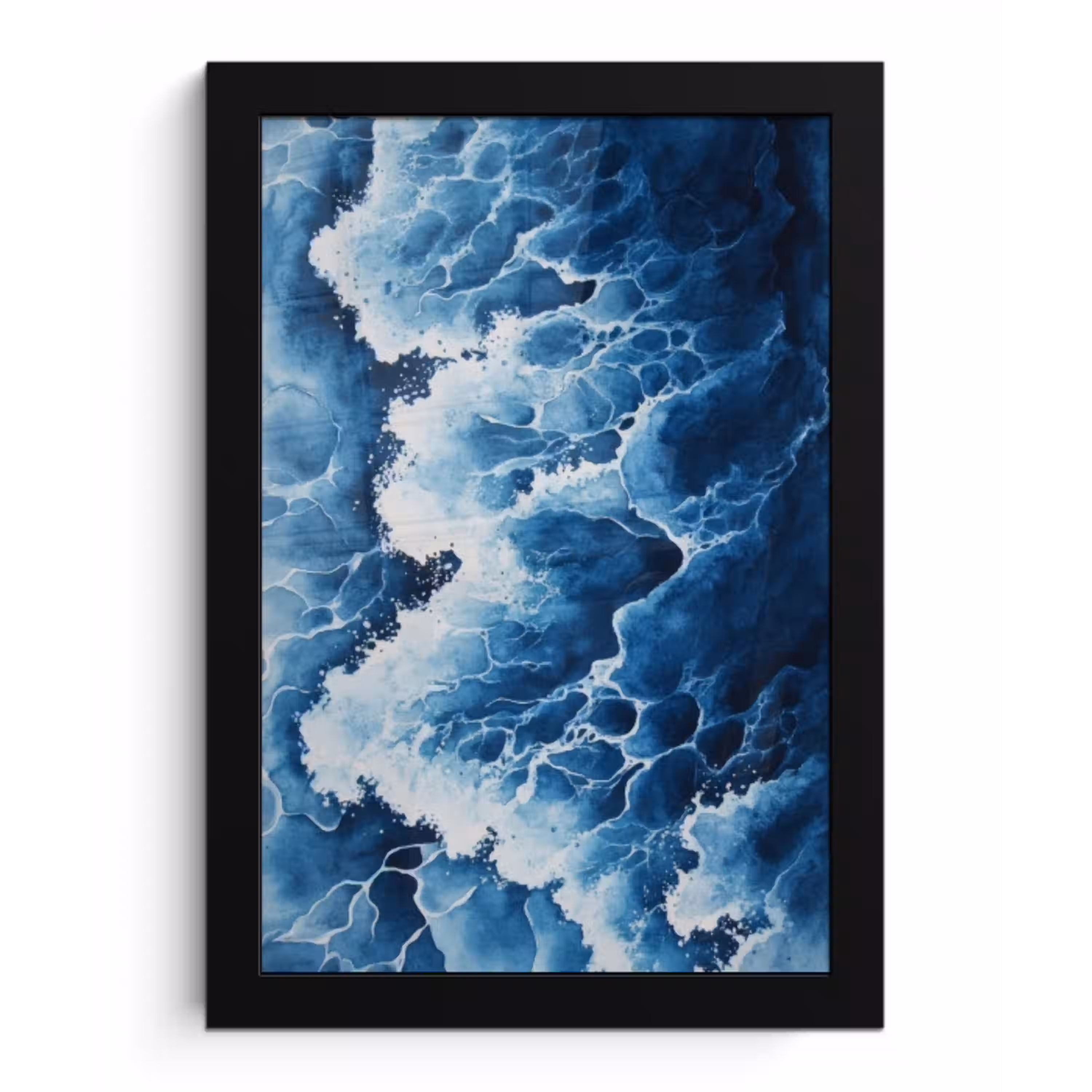 Golven - Blauw - Schuim fotolijst zwart zonder passe partout klein -3d