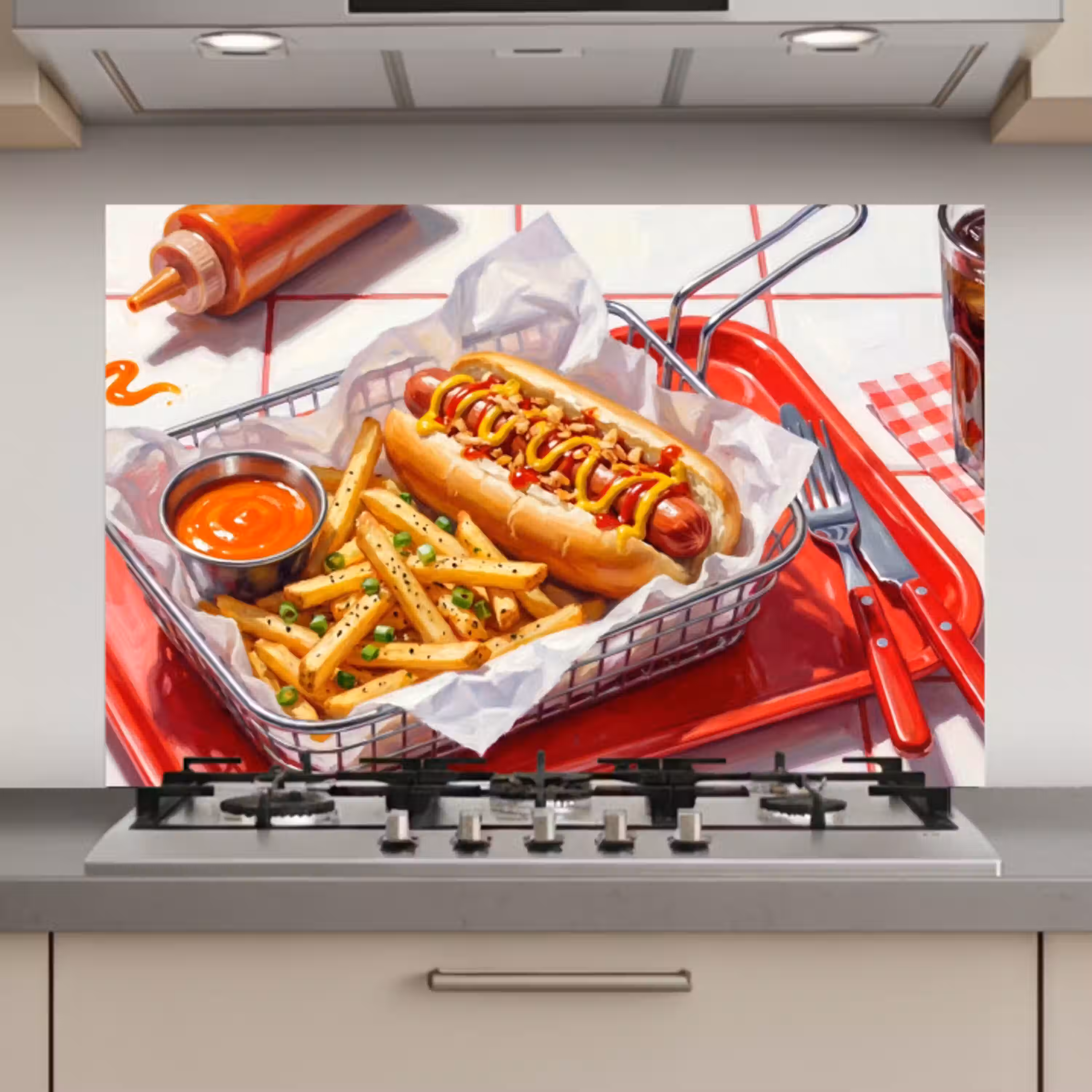Eten - Hotdog - Fastfood - Modern - Rood keuken achterwand spatscherm klein -3d_website
