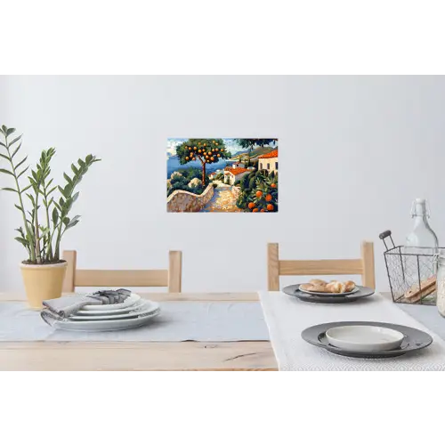 Huizen - Mozaïek - Sinaasappelbomen - Zee Muursticker klein -eettafel